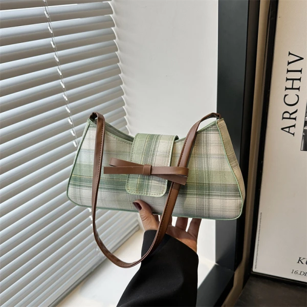 Green Plaid Bow Shoulder Bag - Image 2