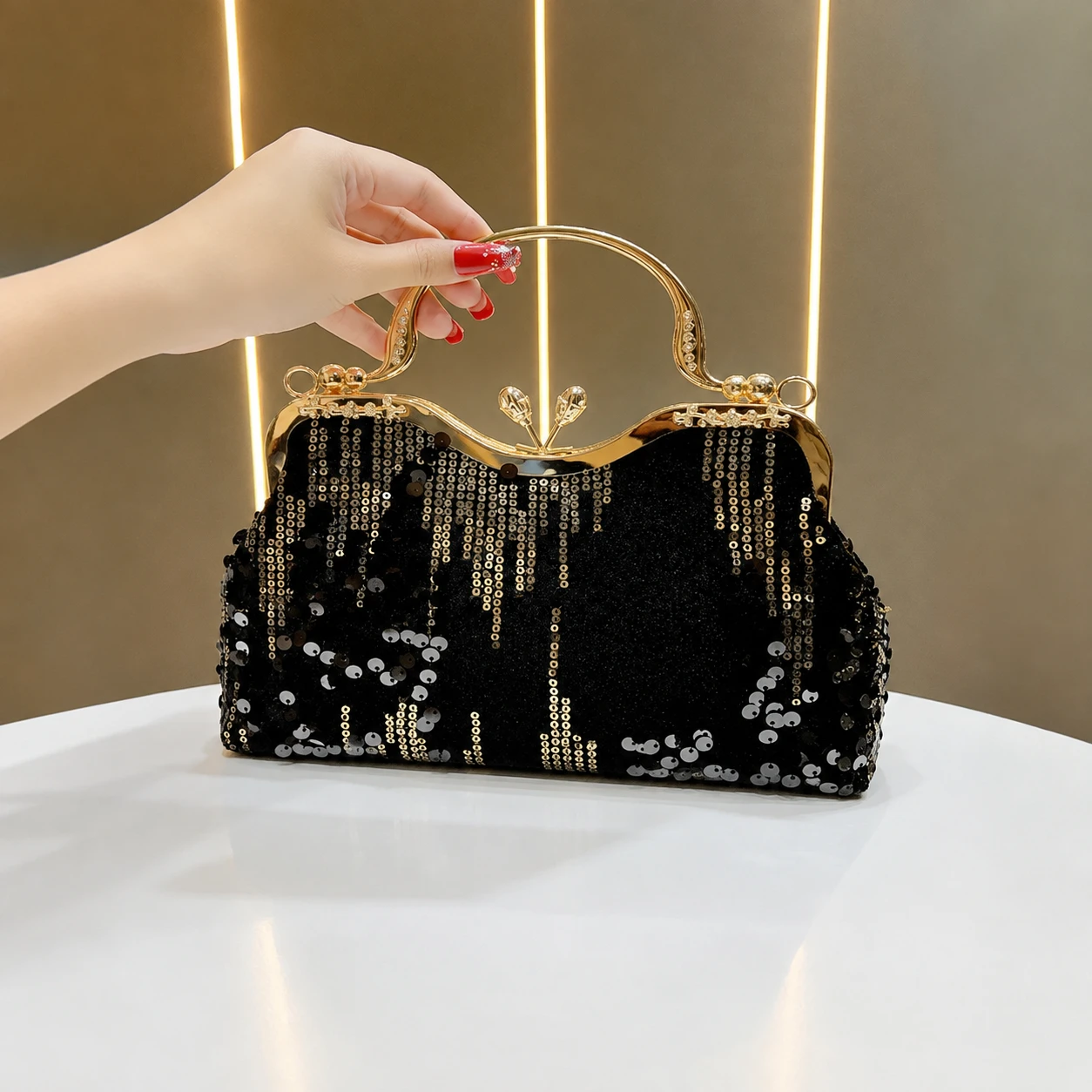 Vintage Sequin Top-Handle Clutch