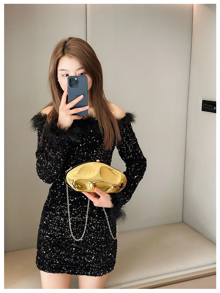 Irregular Metallic Hard Case Clutch - Image 3