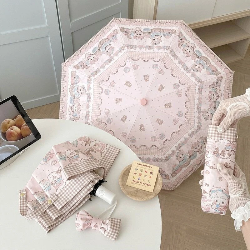 Cute Pink Bear Automatic Umbrella