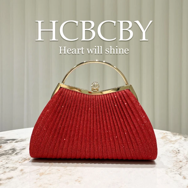 HCBCBY Red Glitter Pleated Clutch