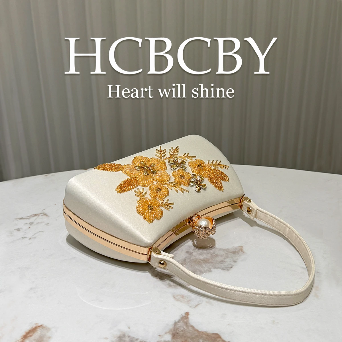 HCBCBY Beaded Floral Pearl Clutch
