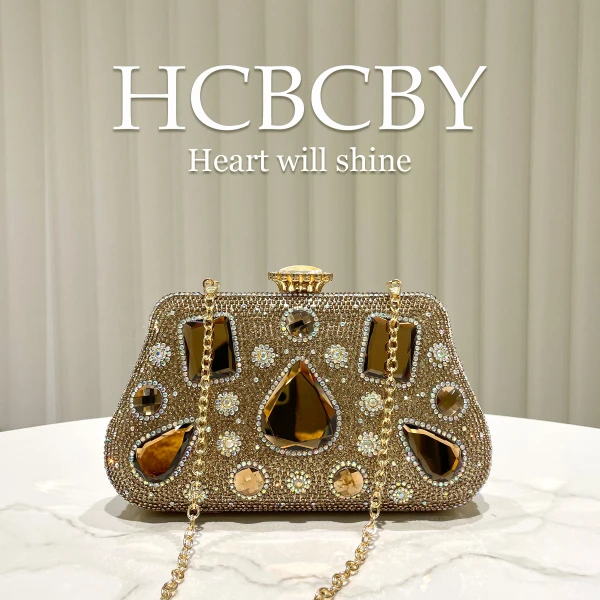 HCBCBY Jewel Encrusted Gold Clutch