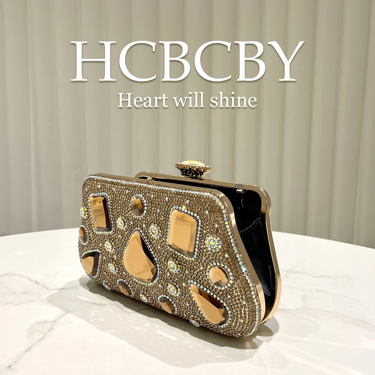HCBCBY Jewel Encrusted Gold Clutch - Image 2