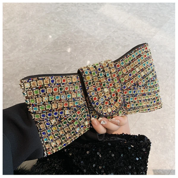 Multi-Color Crystal Bow Clutch